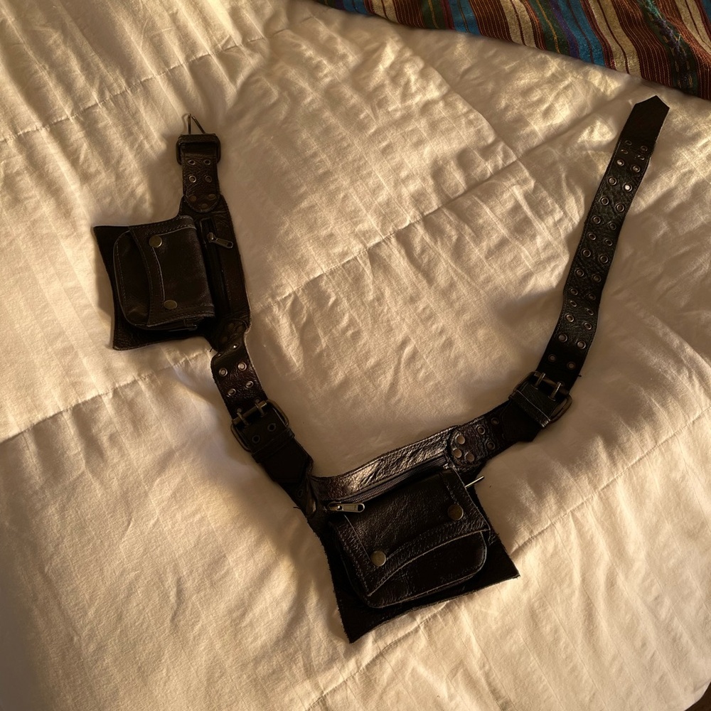 Black Leather Adjustable Festival Belt